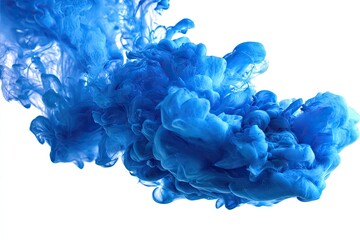 Vibrant cloud of blue pigment spreading on a white background, creating an abstract effect