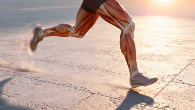 Running human legs with visible muscles