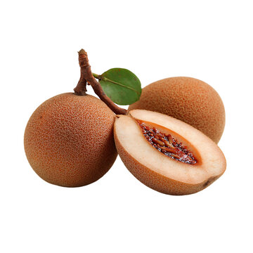 Velvet apples halves and whole with a leafy stem showcase exotic fruit appeal in a still life composition for healthy eating promotions or product designs