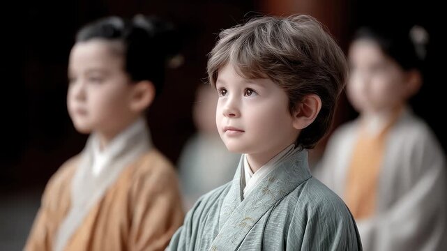 Children in Hanfu have firm eyes and are full of hope