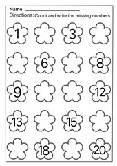 Count and fill in the missing number worksheet for kids.