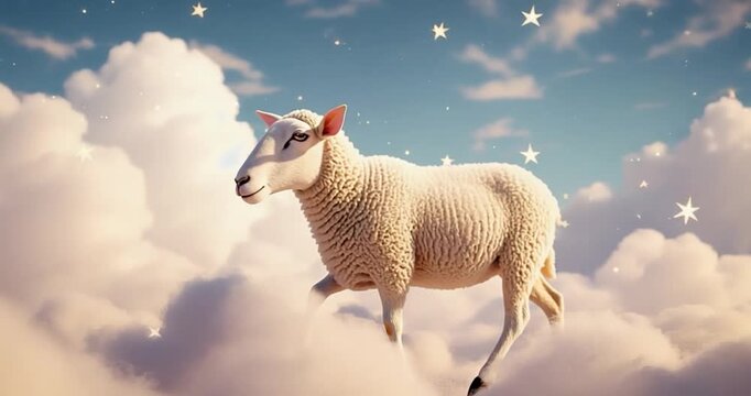 Sheep walking clouds sky