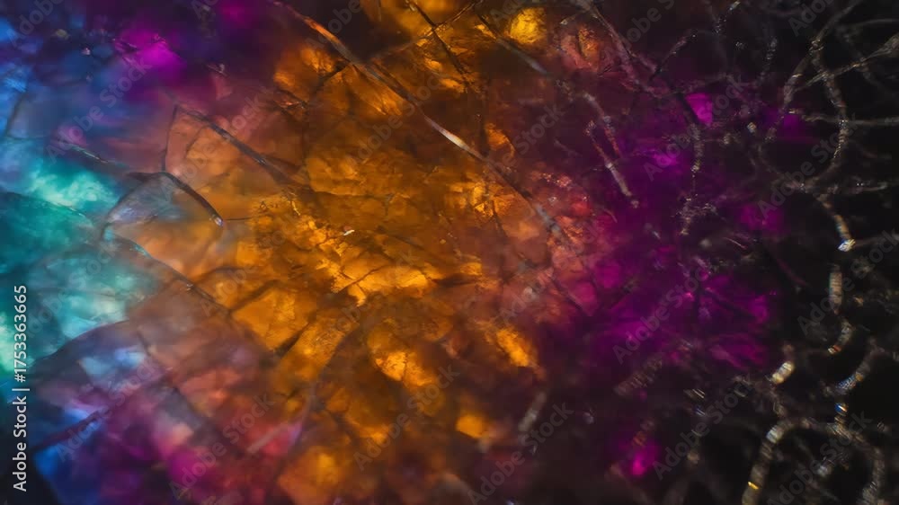 Sticker seamlessly looping video featuring a vibrant spectrum of fractured light patterns flowing and blendi