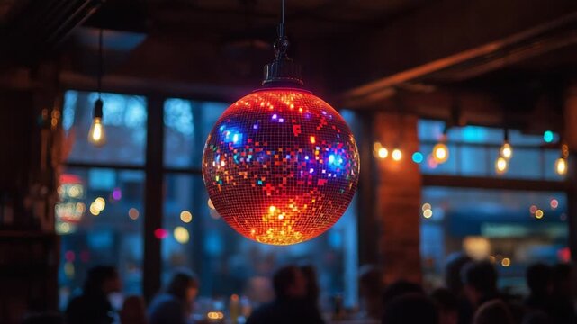 Disco Ball Lights Up a Lively Bar Scene.