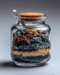 Open glass terrarium with layered pebbles and charcoal in natural daylight
