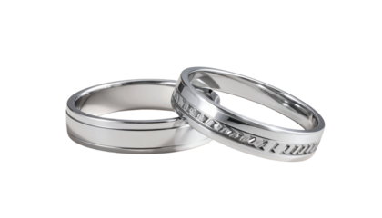 Geometric patterned silver rings set isolated on transparent background