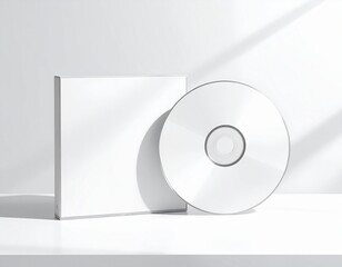 Generated image　白い背景に置かれた無地のCDとケースのモックアップ。シンプルで清潔感のあるデザイン素材