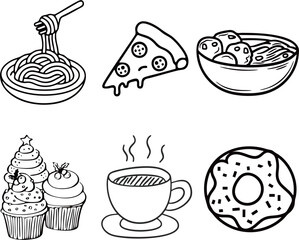 a vector of doodle food Black white 