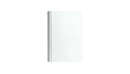 A digitally rendered, pristine, white-covered book with subtle shadowing against a black backdrop