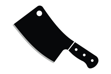Black Silhouette of a Kitchen Cleaver Knife, Butcher and Chef Knife Vector on White Background
