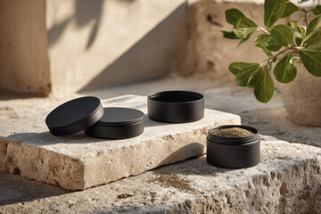 Pan lid organizer holding two lids on a stone slab in cool natural light