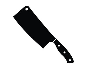 Black Cleaver Knife with White Rivets, Kitchen Butcher Knife Illustration on White Background.