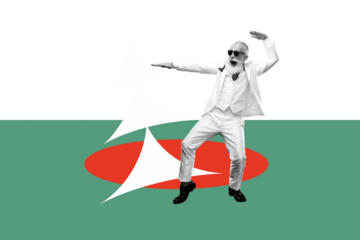 Composite photo collage of happy man wear white suit dance new year tree party xmas holiday atmosphere isolated on painted background