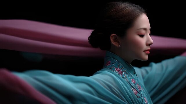 Elegant Oriental Woman in Flowing Hanfu