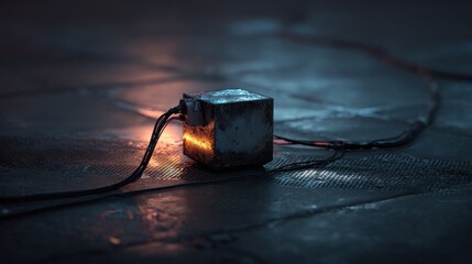 Metallic cube with wires