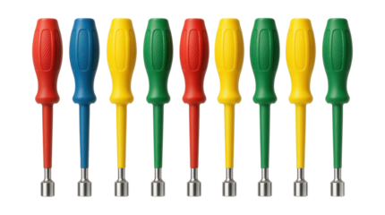 Color-coded insulated nut driver set for easy identification in electrical installations.