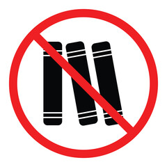 No Books Allowed Sign, Red Circle with Black Open Book Silhouette Icon.