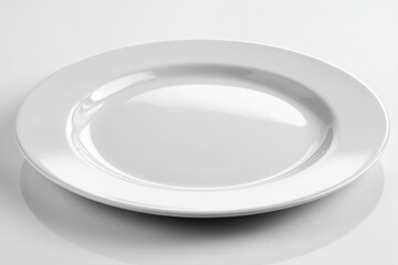 Minimal ceramic plate with long shadow on white background and crisp sidelight