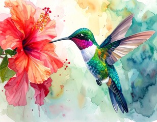 Kolibri, der an einer Blüte schwebt