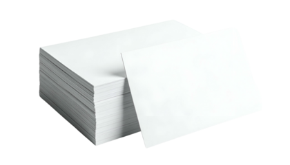 A stack of white rectangular papers, a single sheet leaning in front on a black background