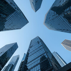 Modern skyscrapers against blue sky