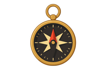 Classic golden pocket compass with dark dial and bright red magnetic needle