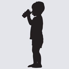 child drinking clean water silhouette vector art illustration