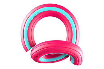 Colorful inflatable tube 3D letter Q. High quality 3D rendering bold display type.
