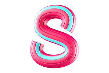 Glossy candy stripe 3D alphabet letter S. High quality 3D rendering tubular monoline display.