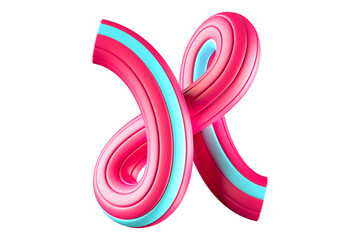 Interlaced glossy 3D letter X. High quality 3D rendering candy style monoline alphabet.