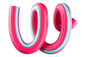 Colorful inflatable tube 3D letter W. High quality 3D rendering bold display type.