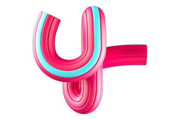 Glossy candy stripe 3D alphabet letter Y. High quality 3D rendering tubular monoline display.