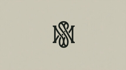 Minimalist monogram logo with letters intertwined, flat neutral background
