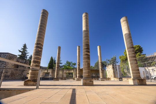 Modern columns standing in Plaza de Santa Maria Baeza