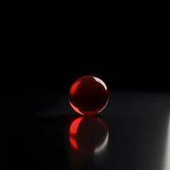 Red sphere with reflection on black surface