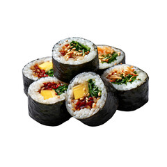 Korean kimbap sushi rolls, isolated die-cut 