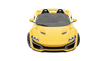 Isolated modern yellow convertible car, front view, luxury sportscar, motor vehicle studio shot