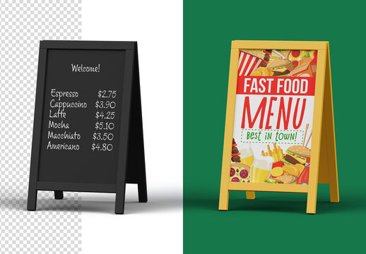 Foldable A-Frame Advertising Outdoor Sign Mockup Isolated