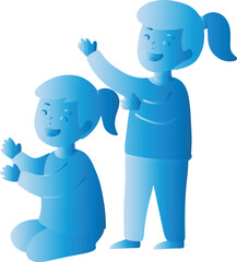 Blue Two Happy Children Playing