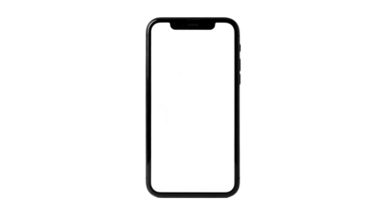 A smartphone with a black frame and blank white screen centered against a black background