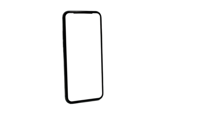 Angled view of a smartphone with a blank, bright screen against a black background