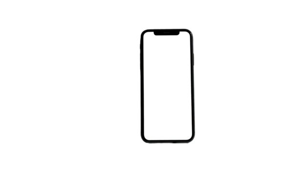 A modern smartphone with a blank white screen is isolated on a black background