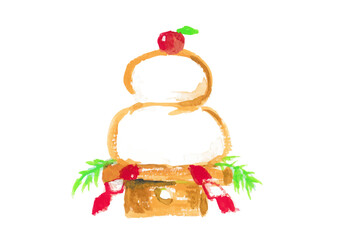 筆書き　鏡餅　 年賀状素材