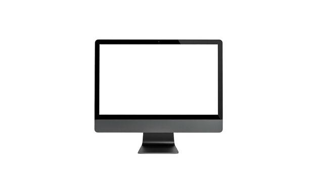 Sleek modern desktop computer with a blank, bright white screen against a black background