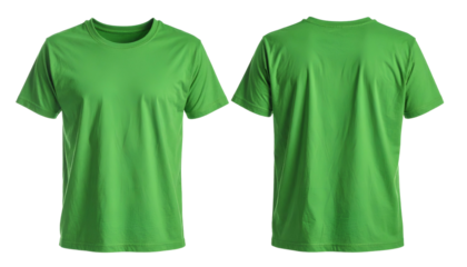 Front and back view of a plain, short-sleeved, crew neck t-shirt in vibrant green