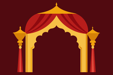 Decorative archway with red curtain design