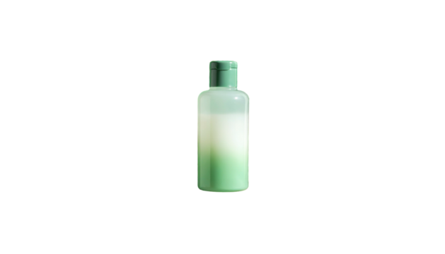 A single, small, translucent bottle with a green cap and gradient liquid