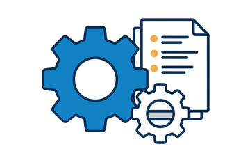 Obraz premium Interlocking gears and document checklist icon for system settings and workflow management
