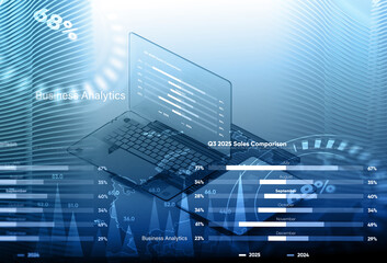 Finance Analyst Analyzing Economic Growth Data on Digital Laptop for Business Strategy