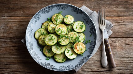 Aerial Shot of Roasted Courgette with Seasoning